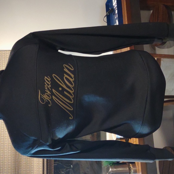 💋 Addias Jacket Womens Medium Forza Milan Full Zip Black Gold Stitched Patched - Picture 6 of 7